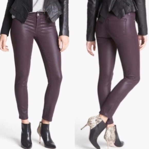 Paige Verdugo Ankle Pants Jeans Sz 29 Black Cherry Silk Skinny Shimmer Party - Picture 1 of 6